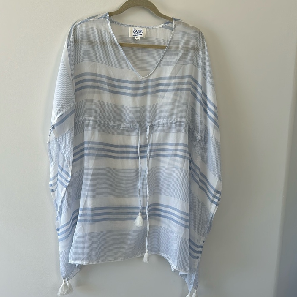 White & Blue  Stripes Beach by Beachlunchlounge Cover Up Size Small